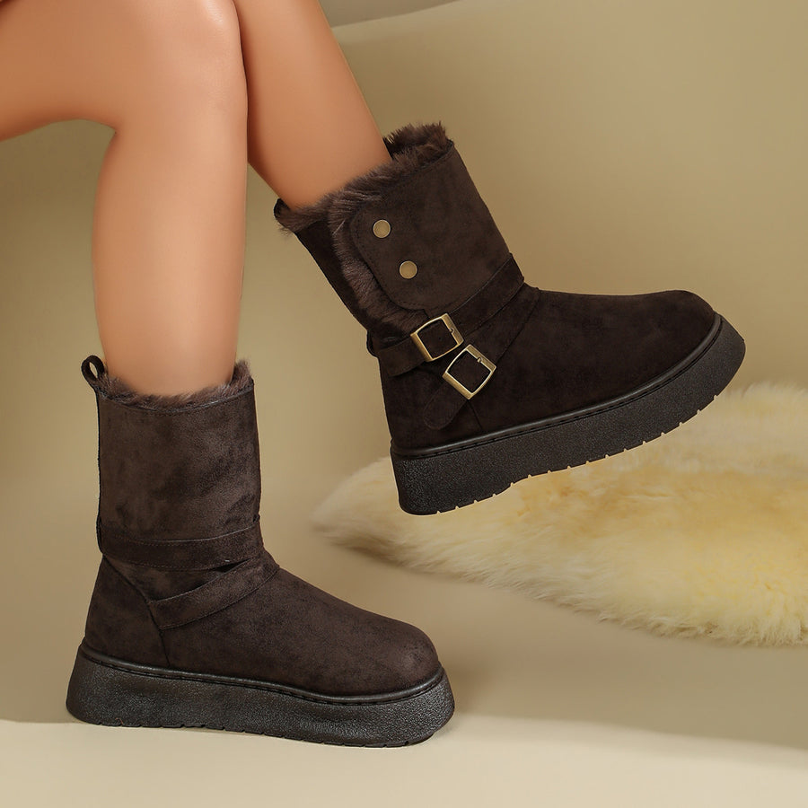 boots in slate gray with round toe and ankle-length