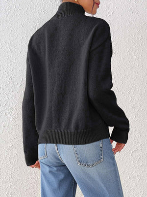Floral Applique Turtleneck Sweater in Khaki with decorative buttons