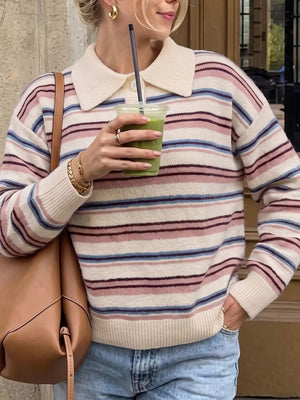 Pink Ribbed Knit Long-sleeve Sweater
