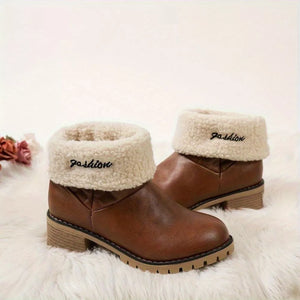 Round Toe Block Heels Boots in black with round toe