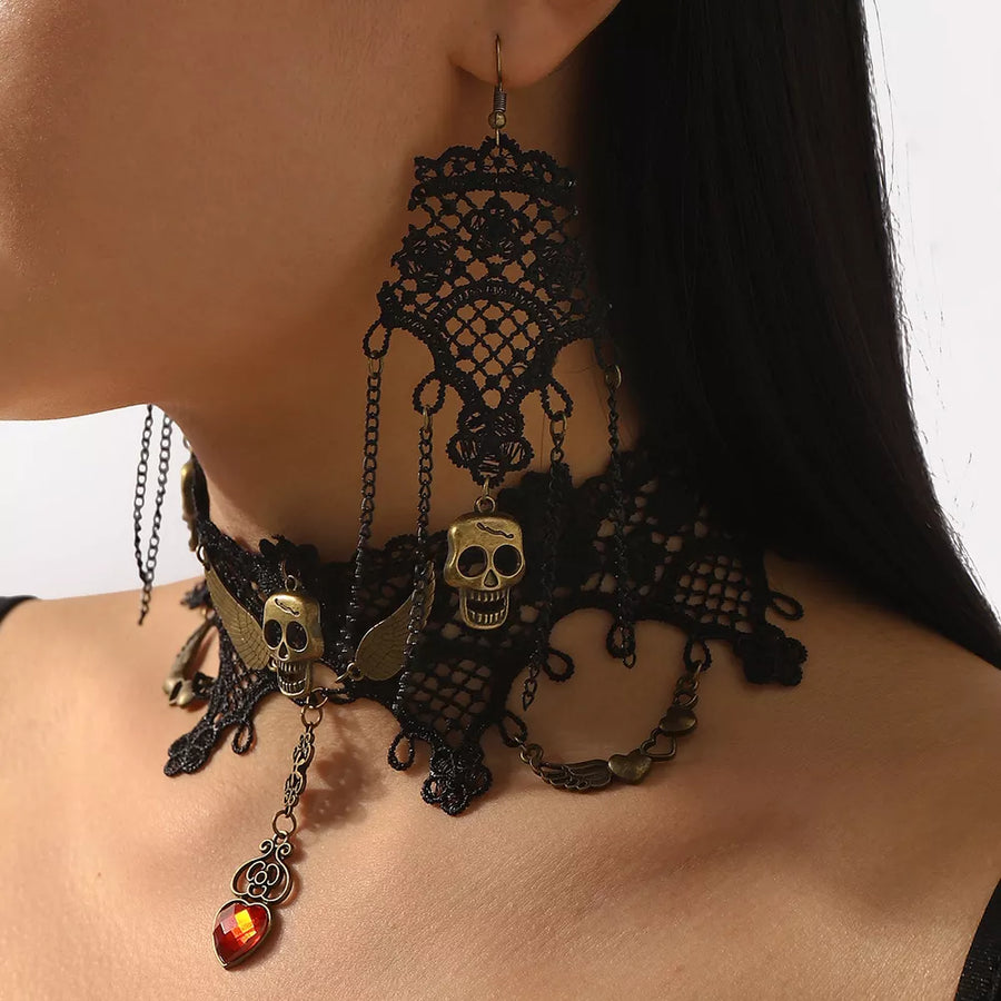antique gold necklace featuring 3-piece set and skull motif