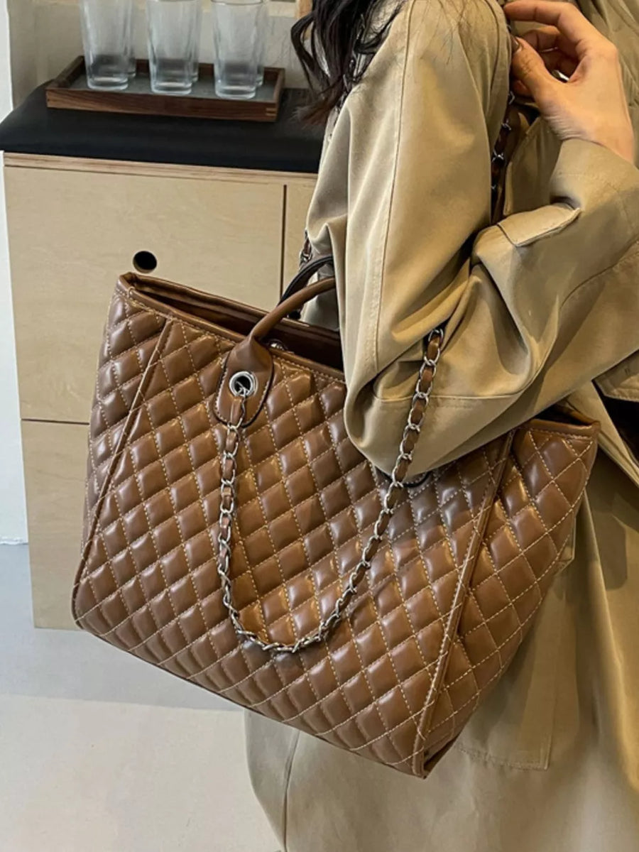 Brown with Quilted Chain Shoulder Bag in Brown