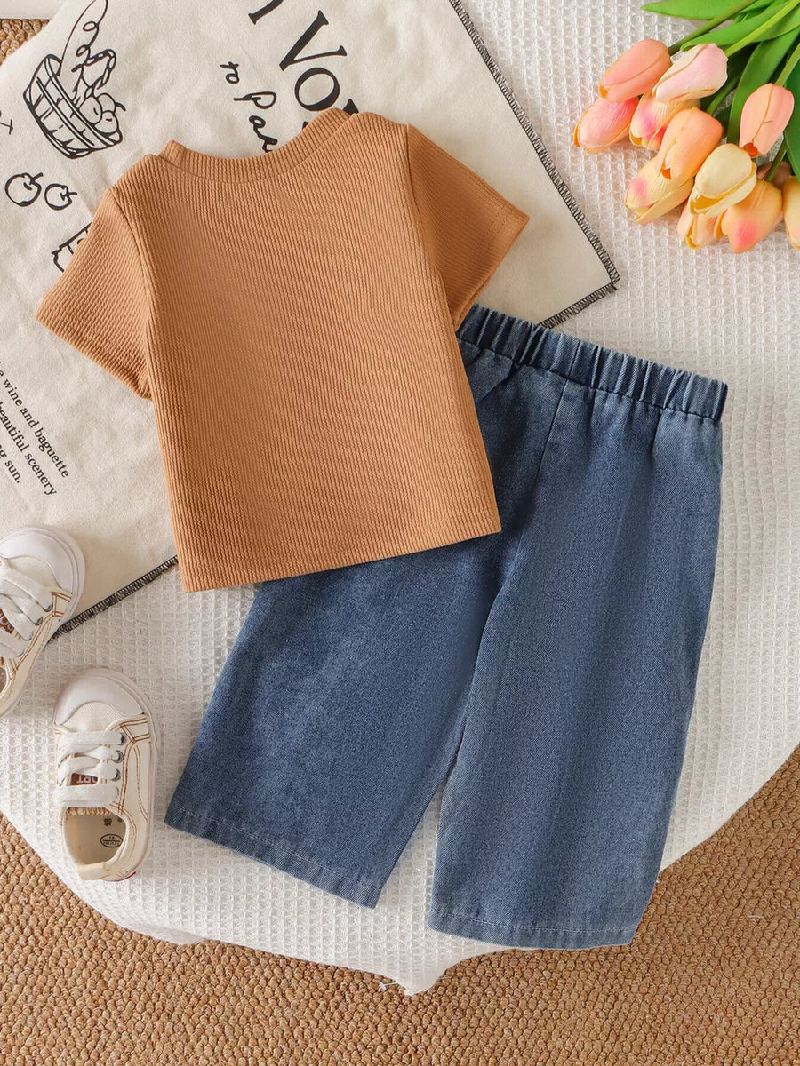 Children's Round Neck Top And Flower Jeans Set option 7
