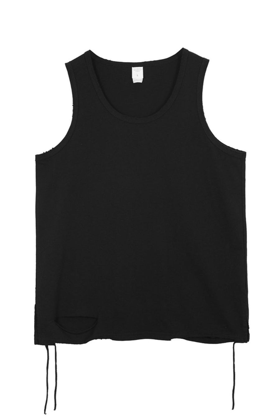 Black ripped tank top with drawstring hem