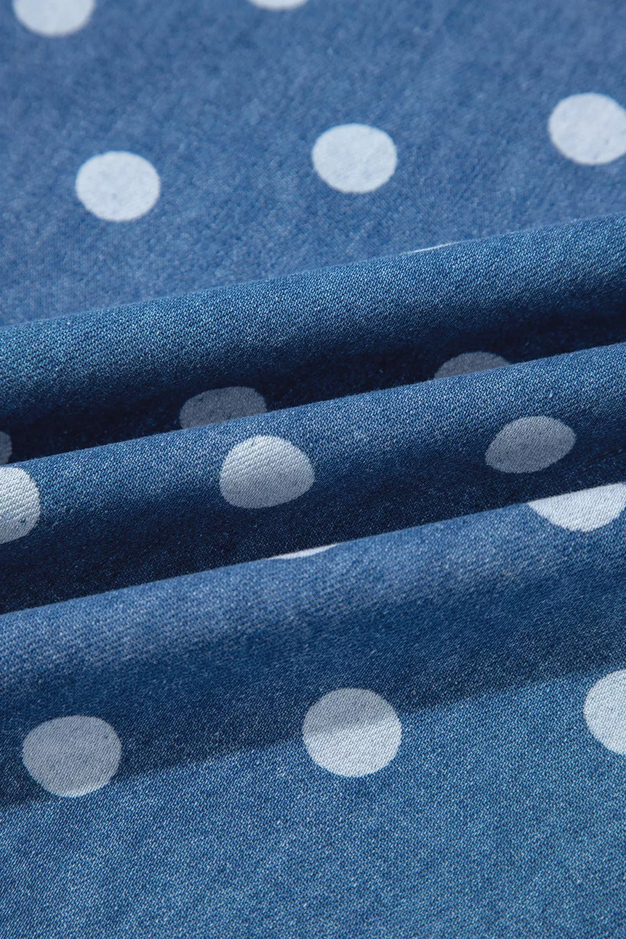 Polka Dot Long Sleeve Collar Shift Tunic Denim Jacket option 10