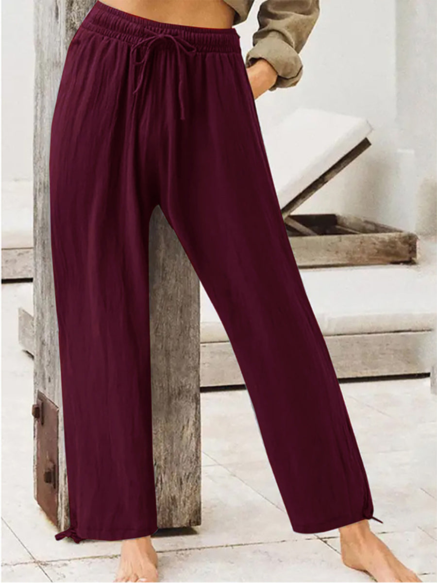 Navy Blue Full Size Casual Drawstring Wide-leg Pants