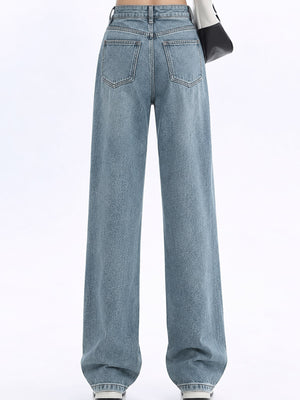 Cotton 70% (inclusive)&amp wide-leg jeans in Vintage Blue-Fleece-lined Thickened with wide-leg silhouette