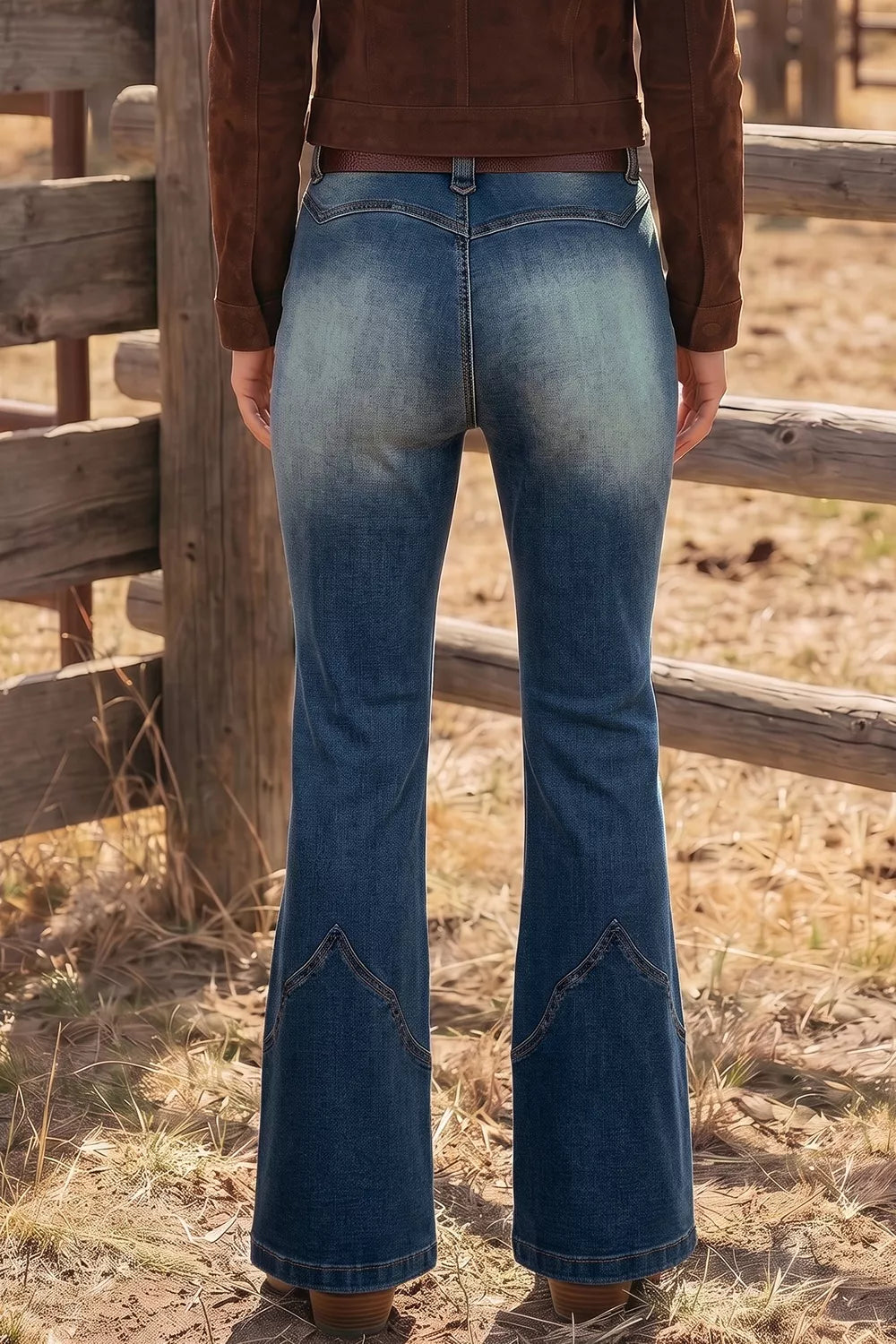 75% cotton, 23% polyester, 2% elastane Care instructions: Machine wash cold flare jeans in dark wash blue with flared