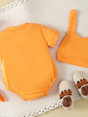 Children's Carrot Embroidered Round Neck One-piece & Hat Set option 6