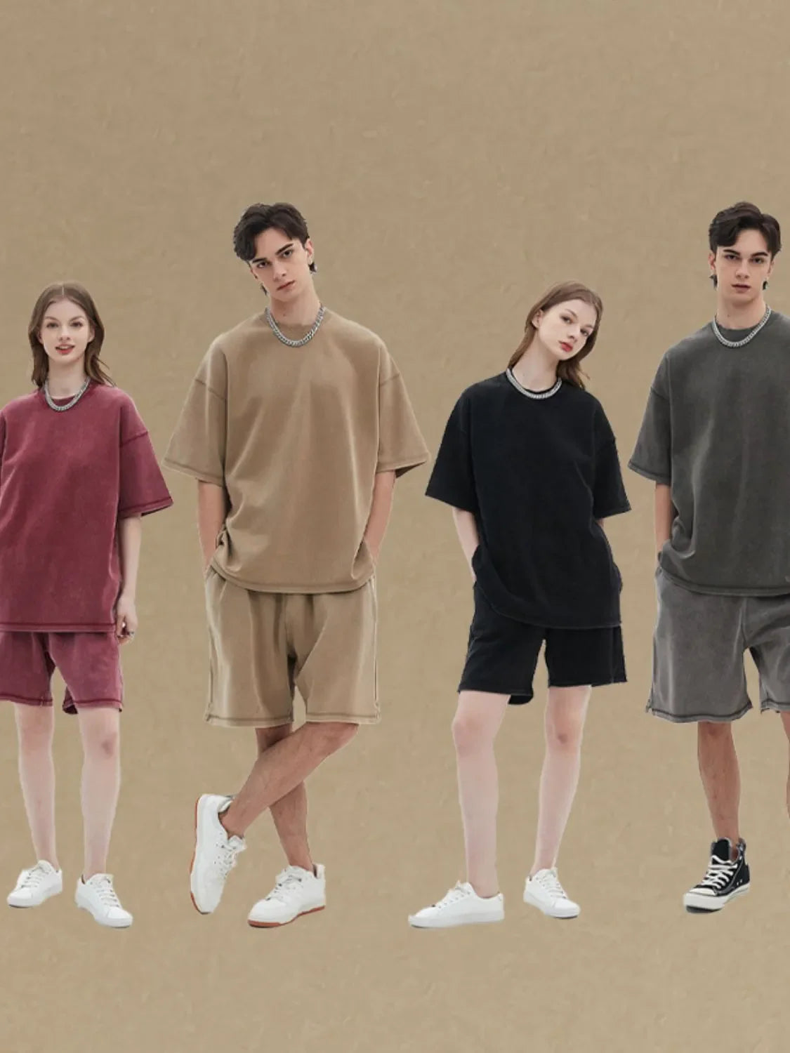 Urban Ease Half Sleeve Tee in black, dusty blue, deep teal, deep purple, khaki, and dark gray.