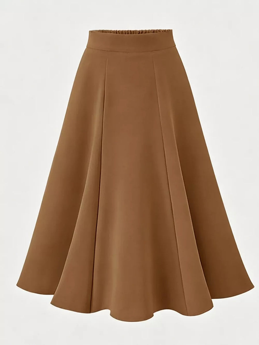 Rust with A-line Midi Skirt With Elastic Waistband