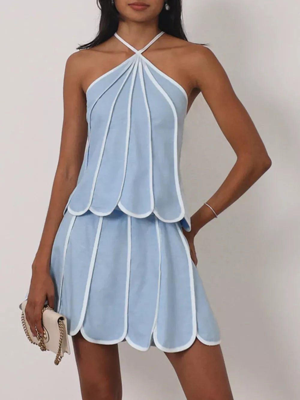 Charming ruffled halter neck two-piece set