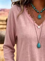 Yellow blouse with hip-length and pullover