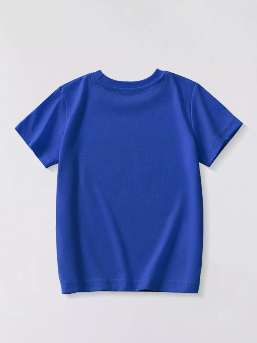 Blue crewneck t-shirt with short sleeves and a relaxed fit.