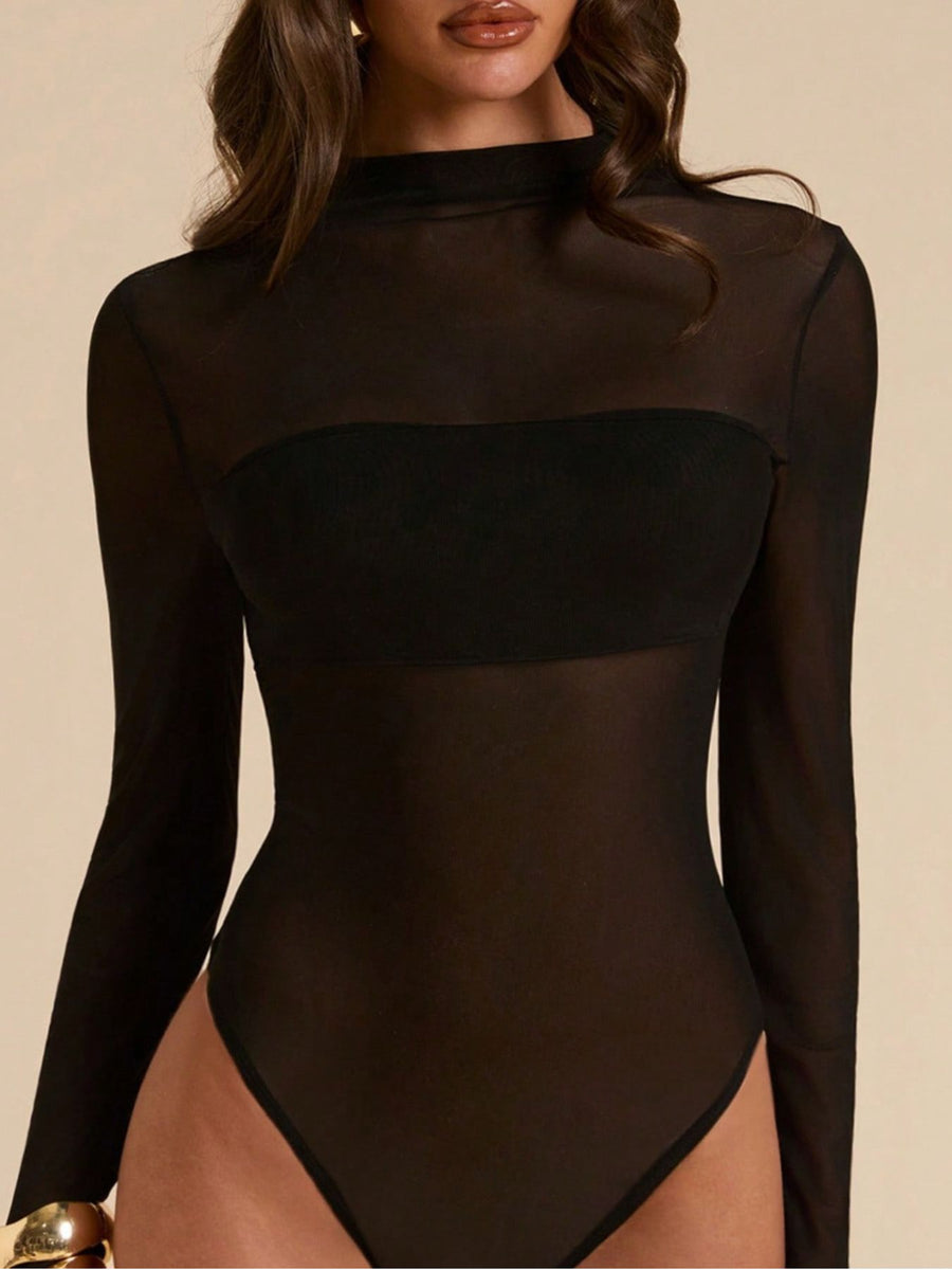 edgy bodysuit in Black with mock neck