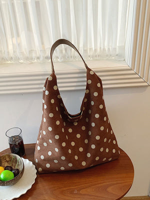Suede Polka Dot Shoulder Bag in white with pocketed