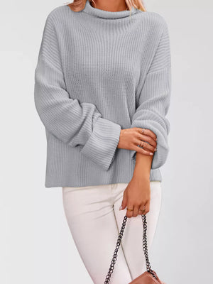 mock neck sweater in Light Gray with oversized and hip-length