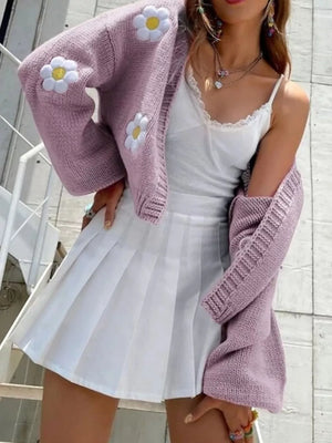 cardigan in coral pink with floral and open-front