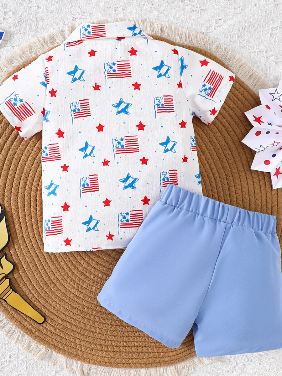 Baby patriotic shirt and shorts set with American flag and star print
