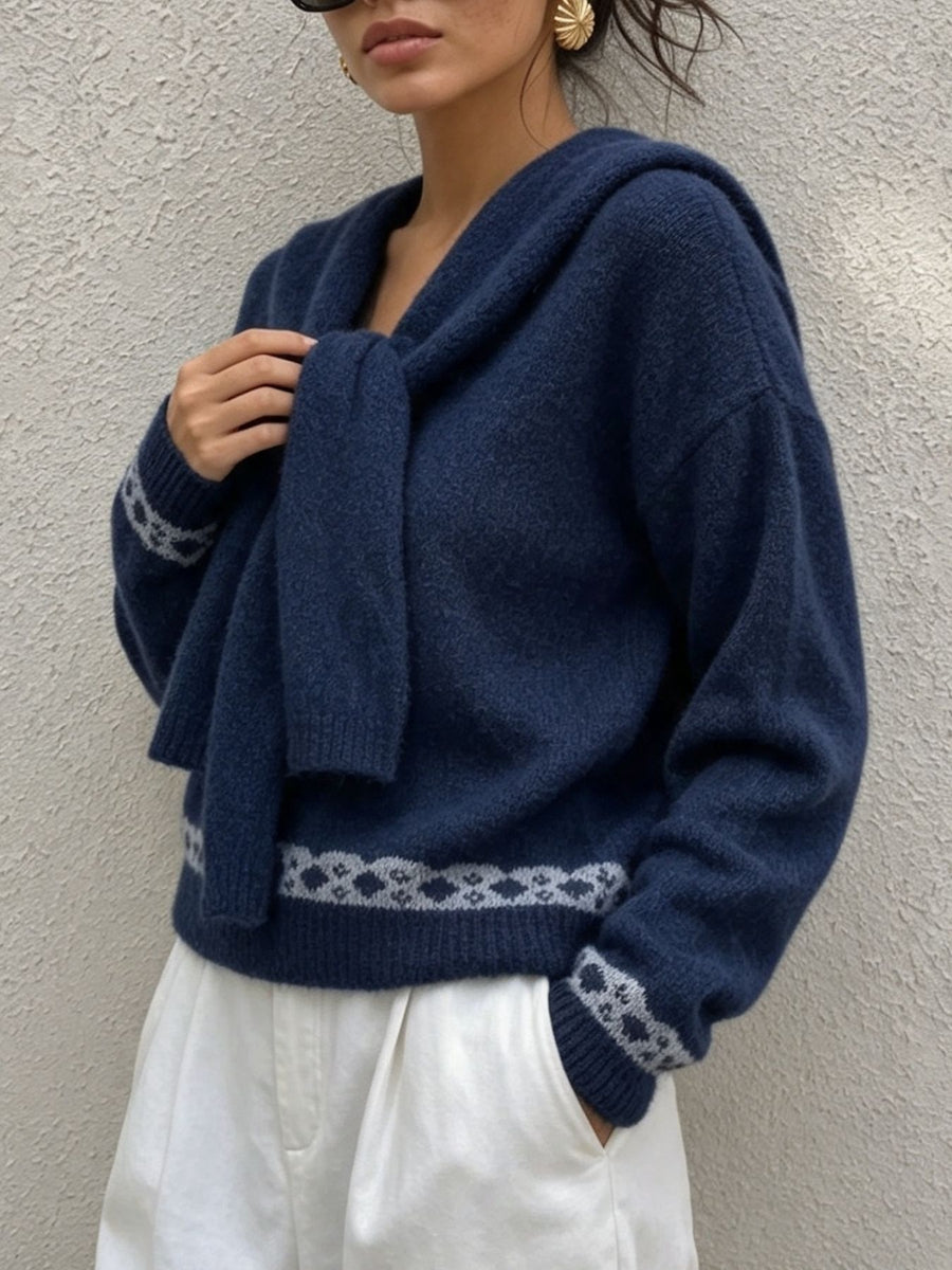 pullover sweater featuring geometric in dark brown with 100% polyester Care instructions: Machine wash cold texture