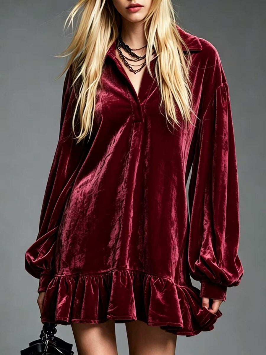 mini dress in Mauve with collared and bishop sleeve