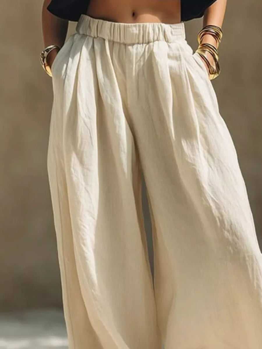 Gray Full Size Elastic Waistband Wide Leg Pants