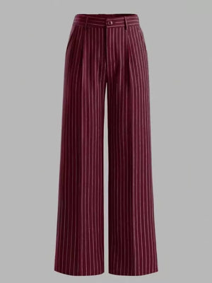 wide-leg pants featuring striped in Crimson with 100% polyester Care instructions: Machine wash cold texture