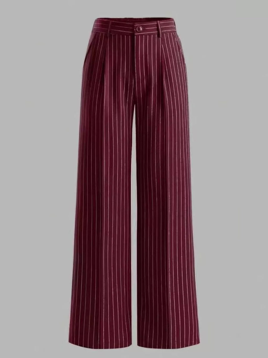 wide-leg pants featuring striped in Crimson with 100% polyester Care instructions: Machine wash cold texture