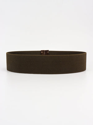 Wide elastic belt in Chestnut with a gold-tone clasp