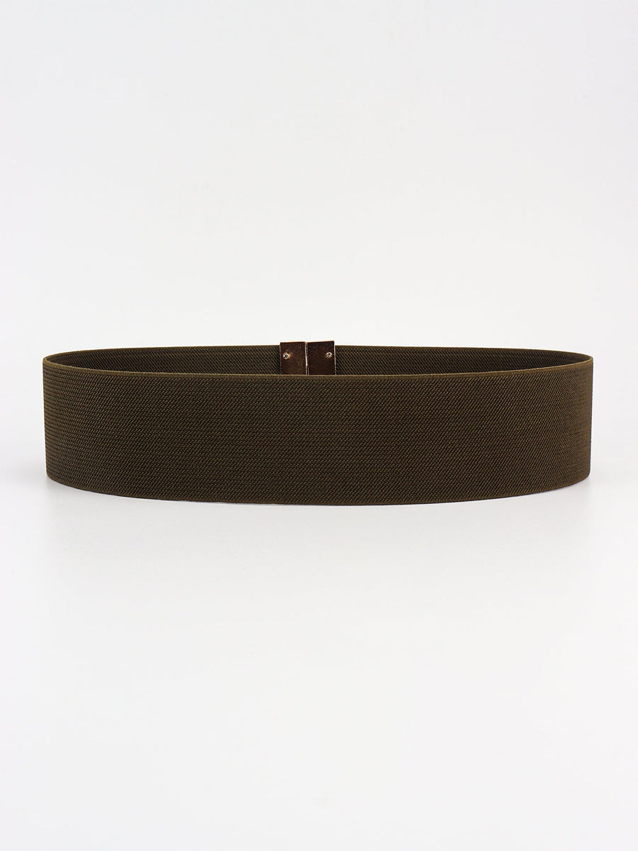 Wide elastic belt in Chestnut with a gold-tone clasp