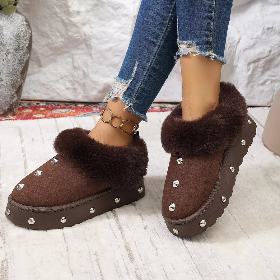 boots in Coffee Brown with studded and ankle-length