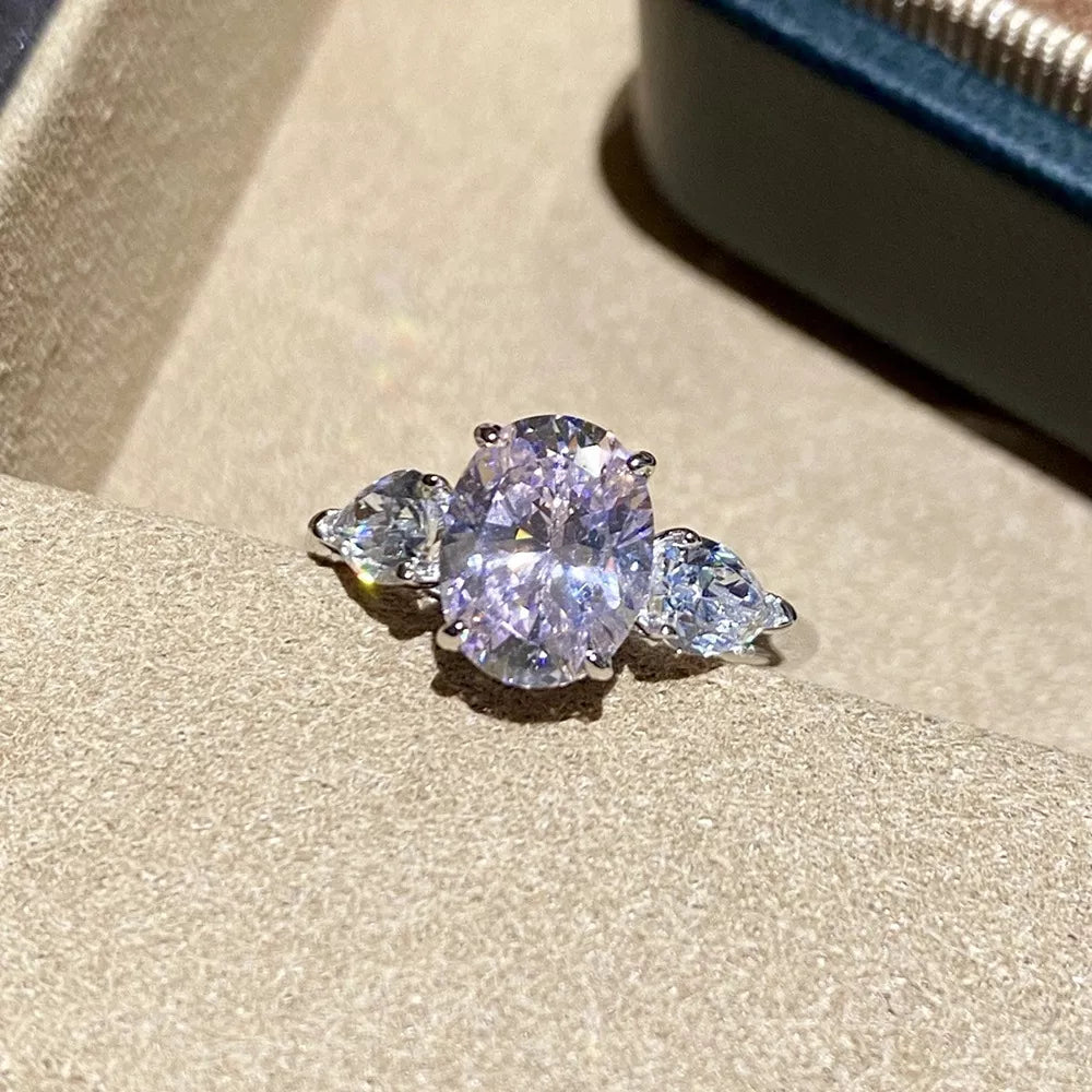 925 Sterling Silver Oval Cut Diamond Ring in clear with oval cut diamond