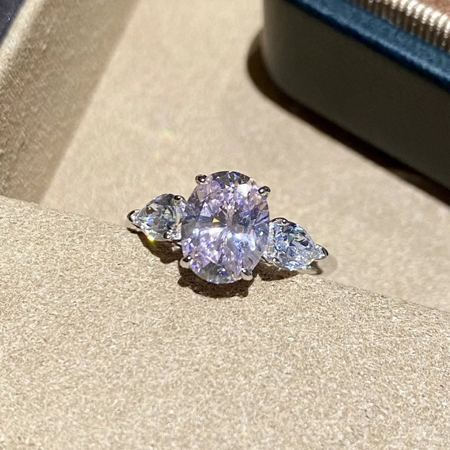 925 Sterling Silver Oval Cut Diamond Ring in clear with oval cut diamond
