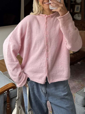 minimalist cardigan in Pink with round neck