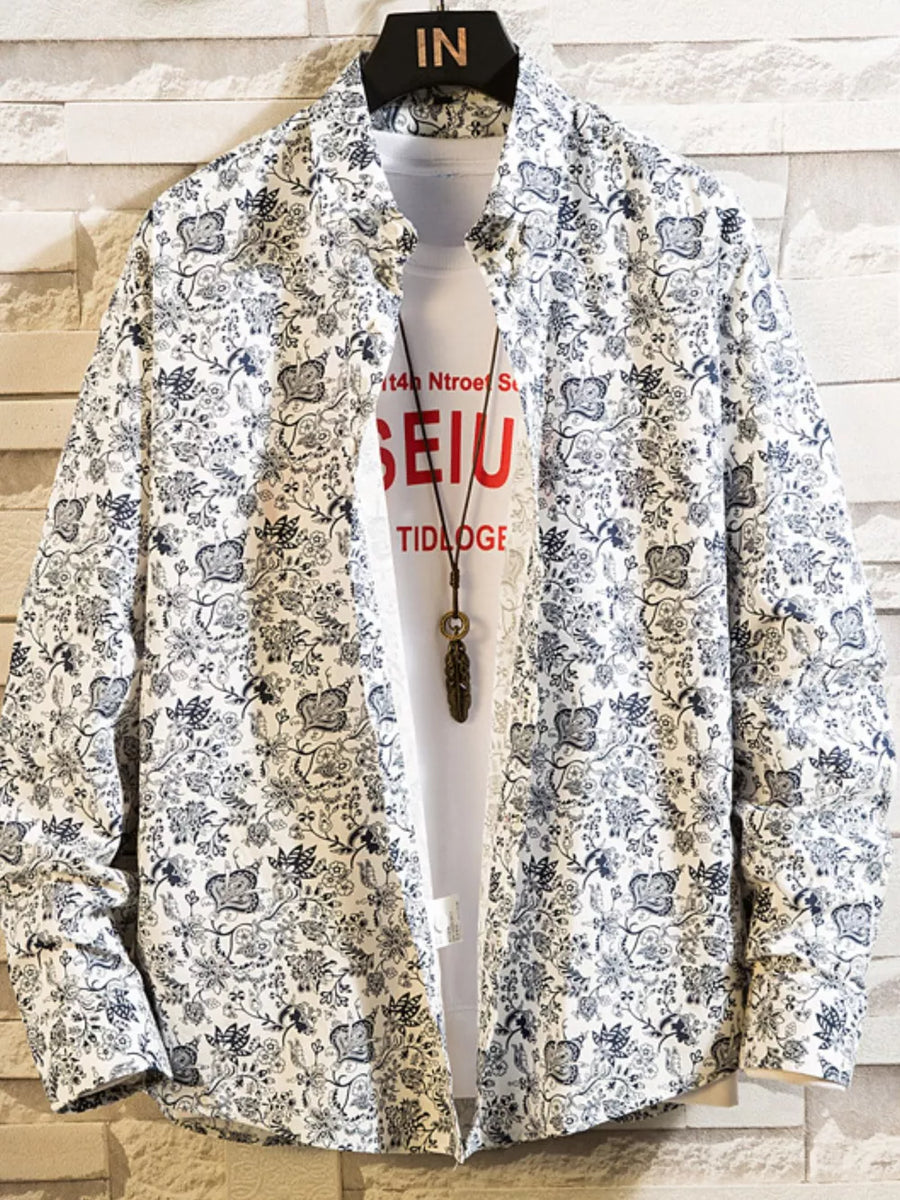 Floral Men's Plus Size Printed Button Up Shirt