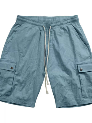 Men's Full Size Drawstring Casual Cargo Shorts in Light Gray