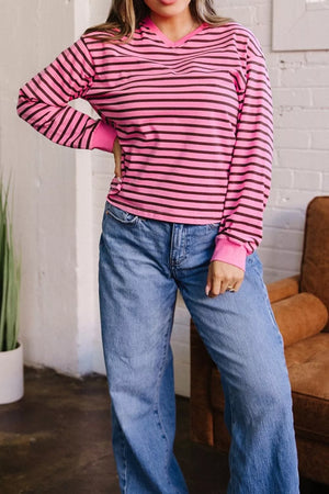 Stripe V Neck Drop Shoulder Long Sleeve Shirt option 3