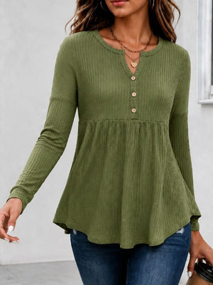 100% polyester Care instructions: Machine wash cold peplum top in Moss with flared silhouette