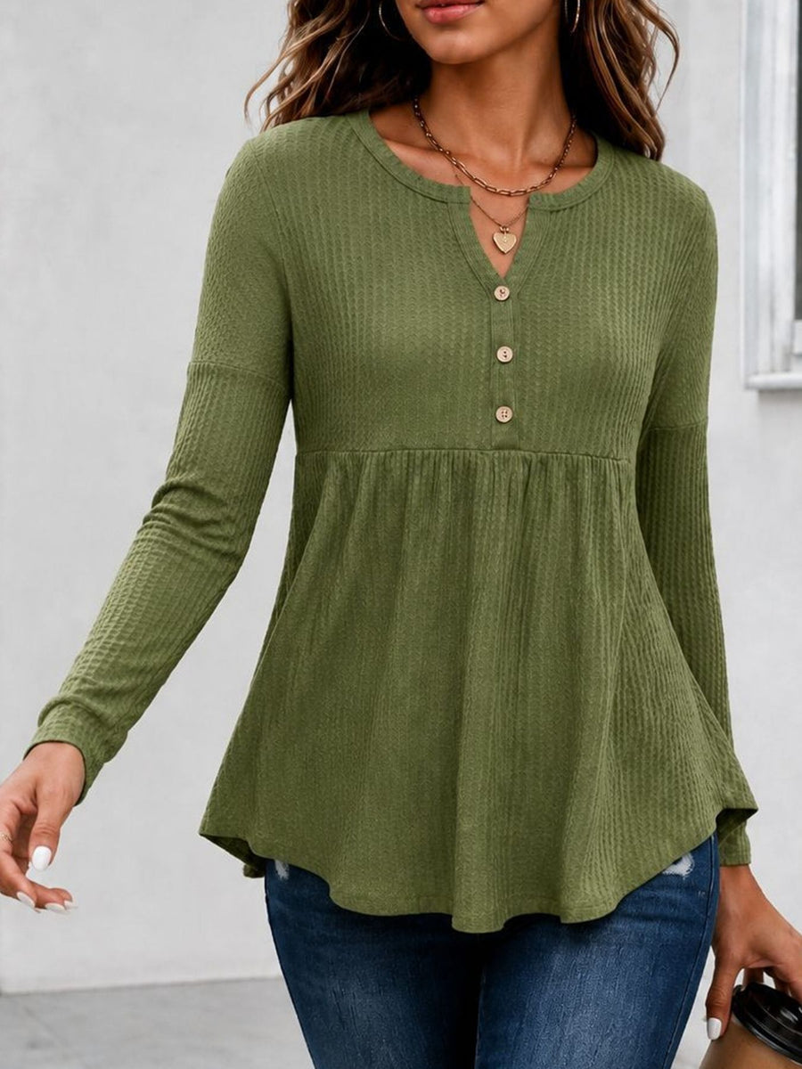 100% polyester Care instructions: Machine wash cold peplum top in Moss with flared silhouette