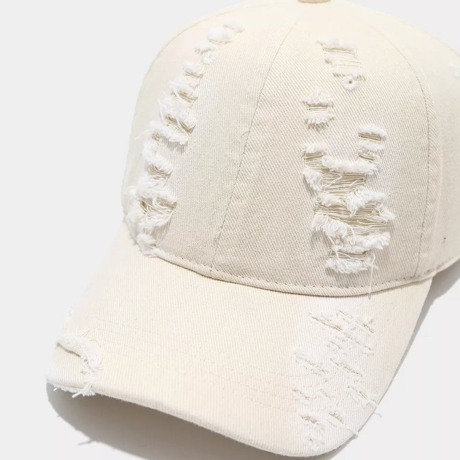 Distressed Cotton Baseball Cap in light blue with distressed