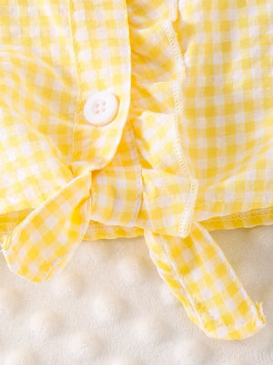Children's Gingham Ruffle Collar Sleeveless Shirt in Yellow