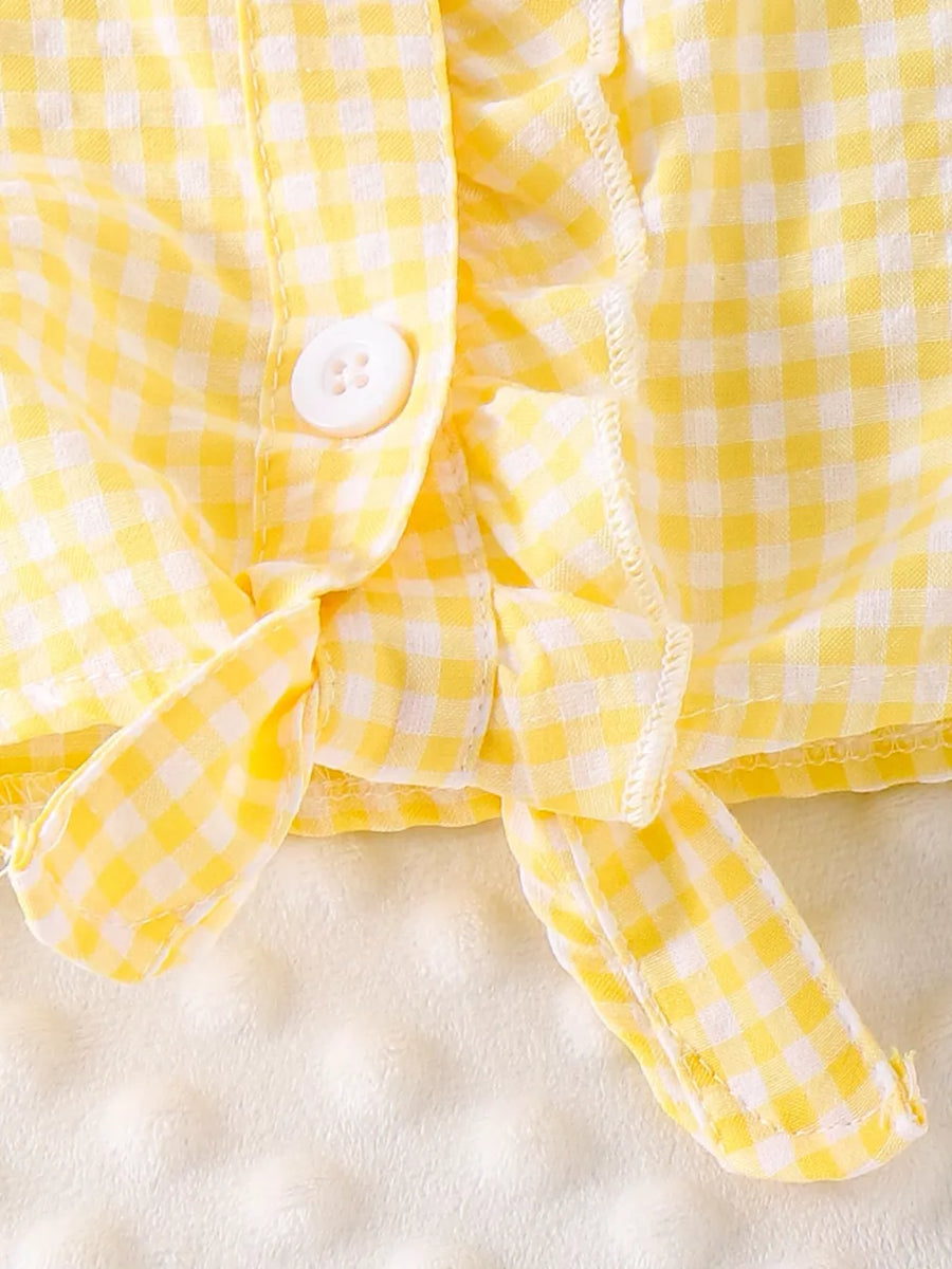 Children's Gingham Ruffle Collar Sleeveless Shirt in Yellow