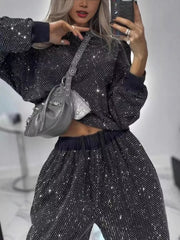 black lounge set with studded and crew neck