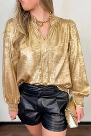 Metallic Sheen V Neck Gathered Cuff Blouse option 5