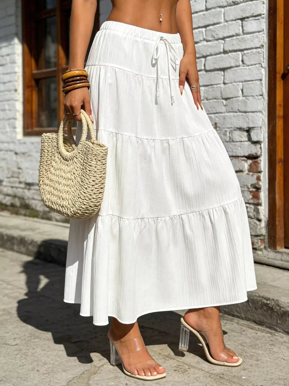 Brown Maxi Ruched Skirt