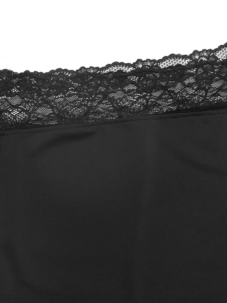 Black lace trim one shoulder bodysuit detail