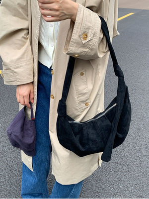 Suede Imported Size &amp crossbody bag in Black with relaxed silhouette