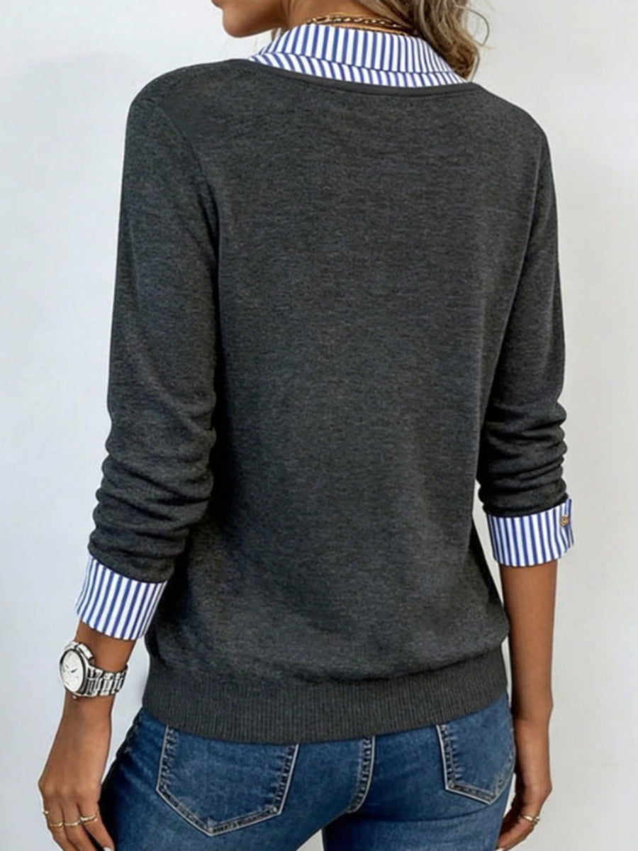 pullover sweater featuring striped in royal blue with 100% polyester Care instructions: Machine wash cold texture