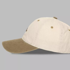 Cream and tan cotton baseball cap with embroidered heart detail