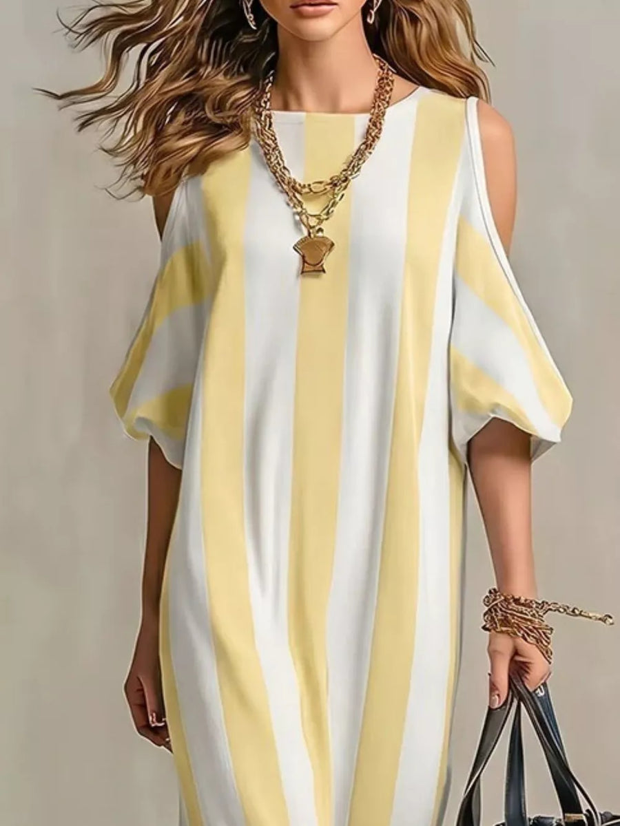 Burgundy Striped Cold Shoulder Maxi Dress